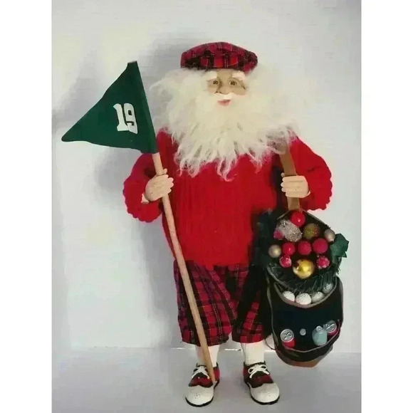 Unbranded Other - Vintage Golfing Santa Claus Figure Golf Bag Balls & 19th Hole Golf Flag XMAS